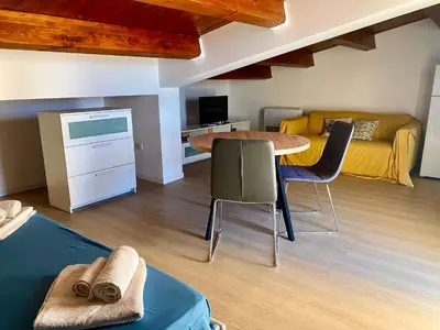 TV o dispositivi per l'intrattenimento presso Casetta Lulu con terrazza vista mare