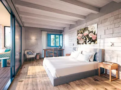Letto o letti in una camera di Masseria Della Volpe