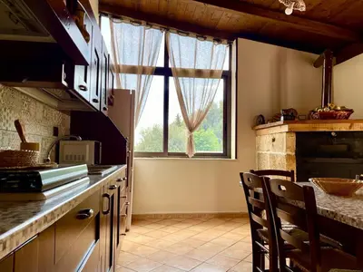 Cucina o angolo cottura di Strelitzia's house with heated pool , private garden and private parking & wi-fi